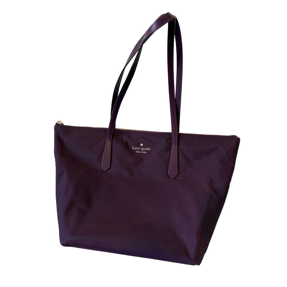 Kate Spade New York Purple Nylon Fall Bag Large Shoulder Bag Zipped Gold Logo